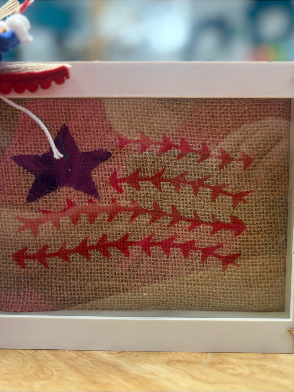 Set of two Patriotic Burlap Wall Art - Blue Star with Red Stripe Accents